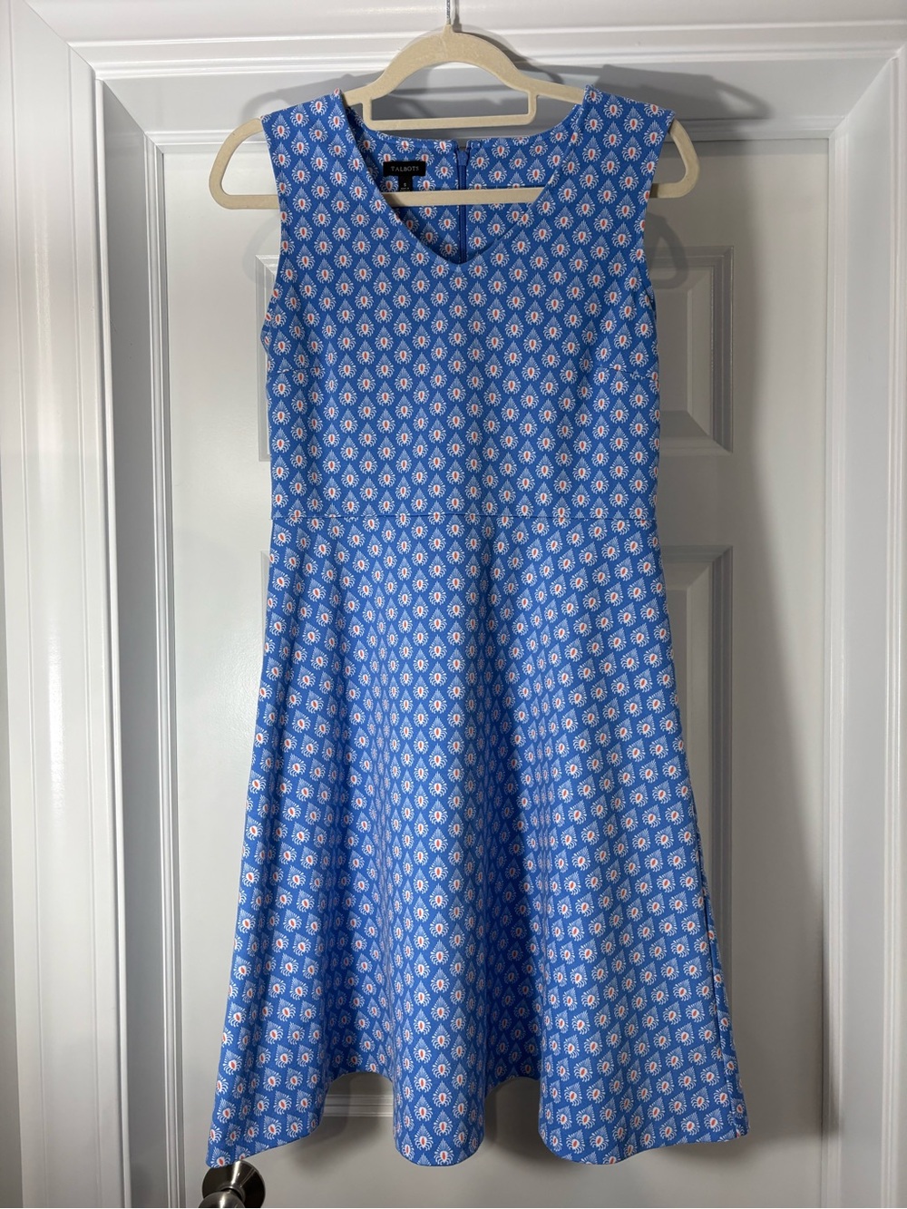 Talbots Blue Geometric Sleeveless Fit-and-Flare Dress